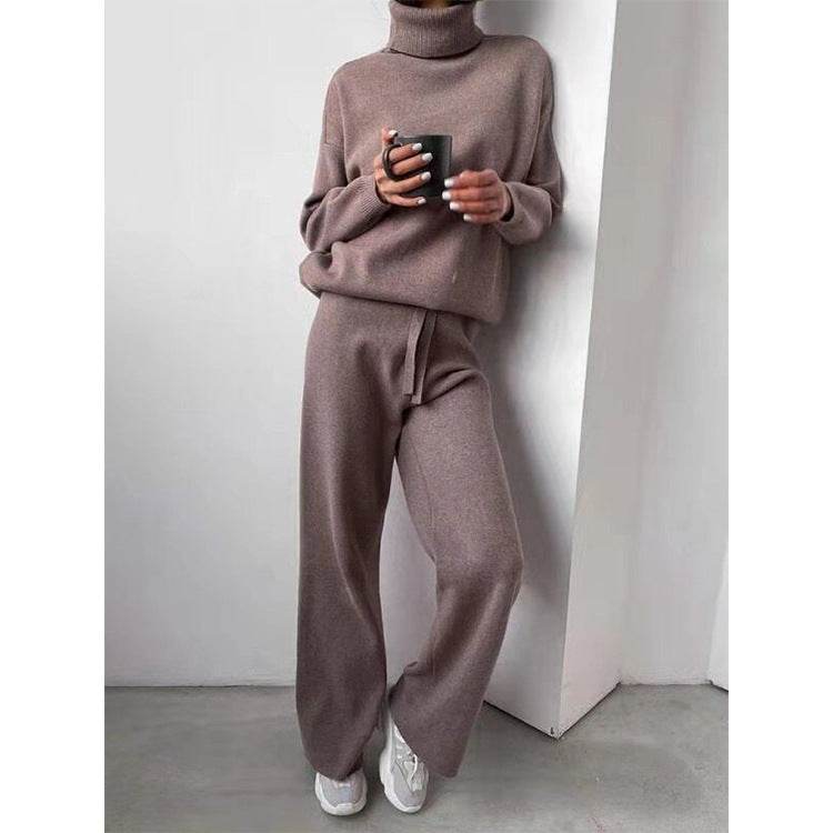 Casual Fashion Suits For Women Turtleneck Sweater And Drawstring Straight Pants - Velora