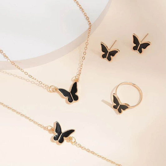 5PCS Fashion Butterfly Pendants Necklace Earrings Ring Bracelet Sets For Women Jewelry Set Bridal Wedding Jewelry Gift - Velora