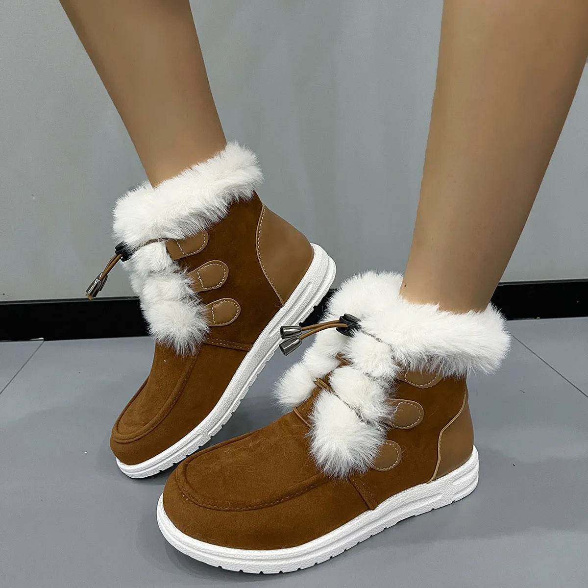 Fashion Suede Fleece Snow Boots Winter Warm Plush Round Toe Cotton Shoes Versatile Simple Short Boot For Women - Velora