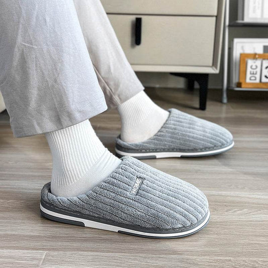 Solid Color Simple Cotton Slippers Winter Non-slip Home Warm Plush Slippers Household Indoor Couple Women's House Shoes - Velora