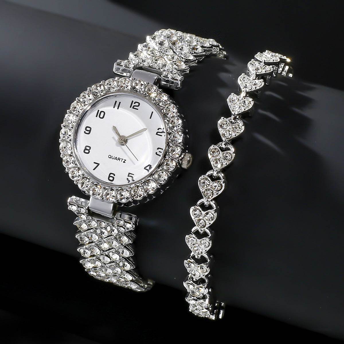 Fashion Jewelry 2pcs Luxury Fashion Women Watch Set Silver Strap Ladies Quartz Wristwatch Alloy Bracelet For Ladies Jewelry Set Clock Gift - Velora