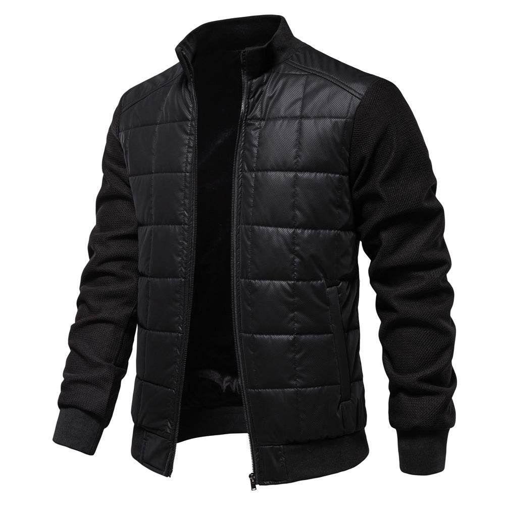 Fashion Stitching Coat Winter Personality Stand Collar Zipper Jacket Men's Clothing - Velora