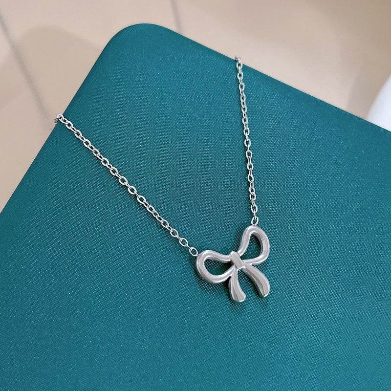 Whole Titanium Steel Mori Style Bowknot Minimalist Style Real Gold Clavicle Necklace For Women - Velora
