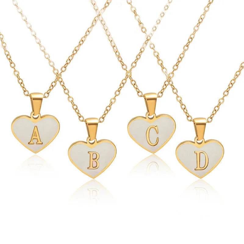 26 Letter Heart-shaped Necklace White Shell Love Clavicle Chain Fashion Personalized Necklace For Women Jewelry Valentine's Day - Velora