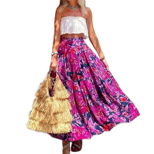 Spring Summer Fashionable Printed Bohemian High Waist floral Circle maxi Skirt - Velora
