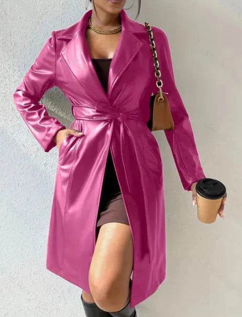 Fashionable Longline leather overcoat Jacket for women - Velora