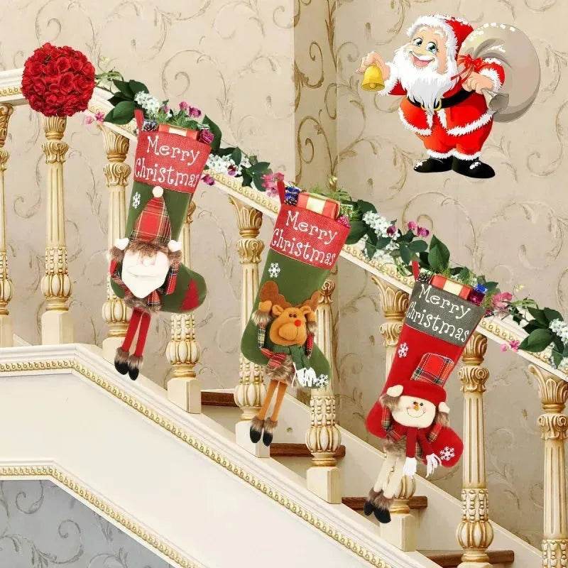 2024 New Year Xmas Big Stockings Set Decorations Christmas 3D Plush Big Sock Christmas Tree Pendant Decorating Supplies - Velora