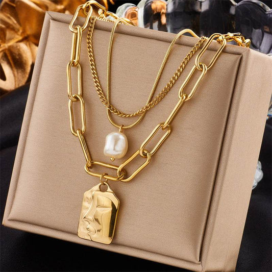 Fashion Jewelry Layered Face Portrait Chain Choker Necklace For Women Elegant Pearls Pendant Necklace Jewelry Accessories - Velora