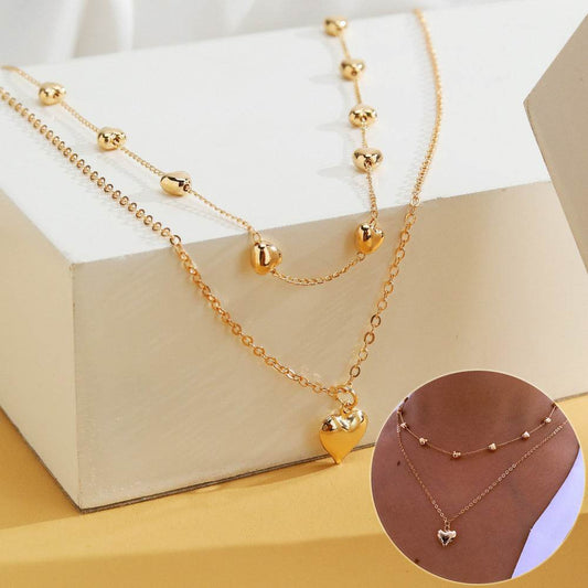 Double-layer Heart Pendant Fine Chain Necklace For Women Multilayer Gold Color Metal Necklaces Fashion Jewelry Accessories - Velora