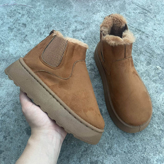 Winter Snow Boots Fashion Flat Thick-soled Cotton Shoes Round Toe Warm Plush Ankle Boot For Women - Velora