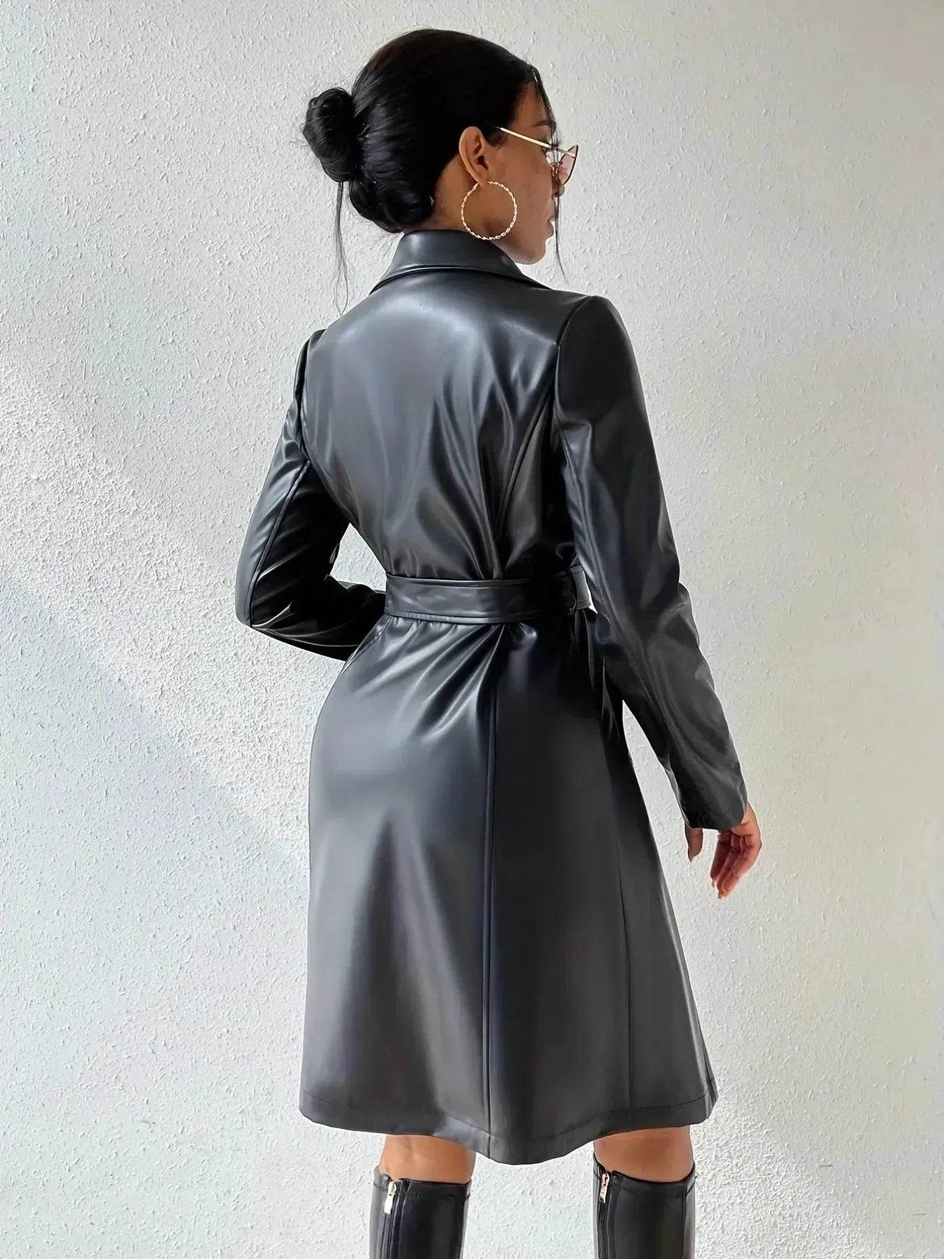Fashionable Longline leather overcoat Jacket for women - Velora