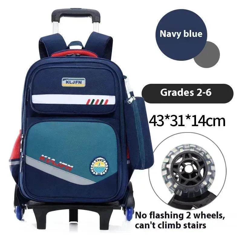 Portable Burden Alleviation Bull Wheel Trolley Schoolbag Bookbag for Boy and Girl - Velora