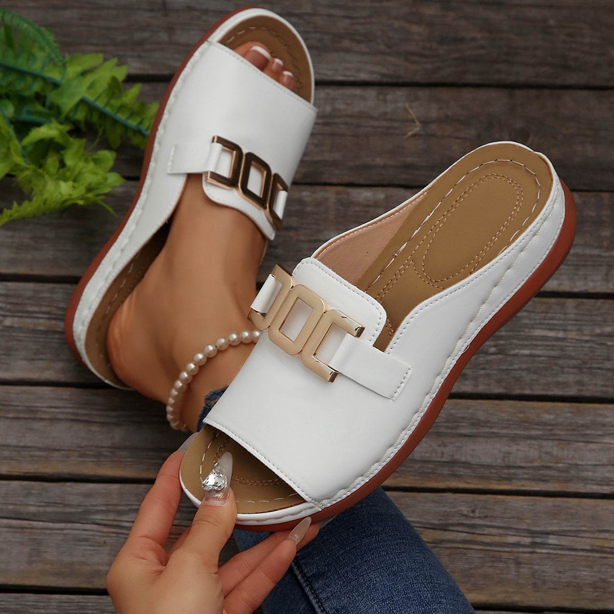 Ins Chain Wedges Sandals Summer Fashion Platform Peep-toed Slides Slippers Outdoor Thick Bottom Roman Shoes For Women - Velora