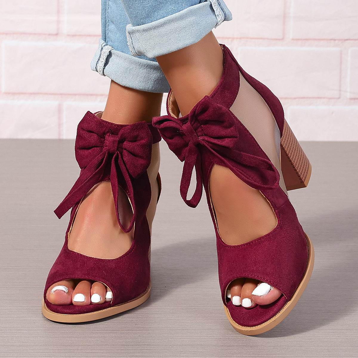 Platform Chunky High Heels Women's Sandals Bow Decoration Open Toe Block Ankle Strap Sandals For Dress Bridal Party Shoes - Velora