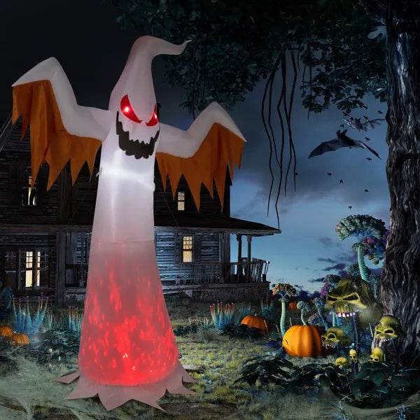 12ft 4pcs LED Lights Giant Scary Ghost Flames And Flashing Red Eyes Inflatable Halloween Decoration - Velora