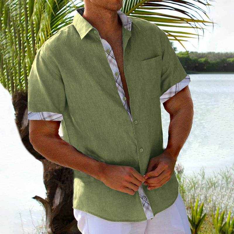 Vacation Short Sleeve Shirts With Plaid Side Summer Hawaii Beach Top Mens Clothing - Velora