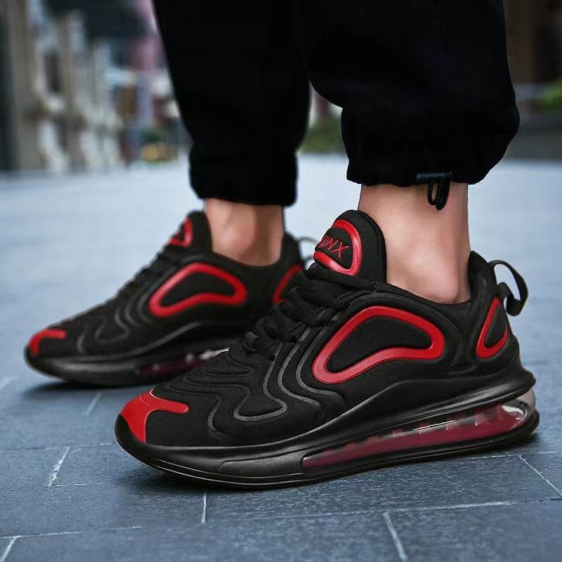 Casual Air Cushion Black Shoes Men Outdoor Breathable Lace-up Sneakers Running Sports Shoes - Velora