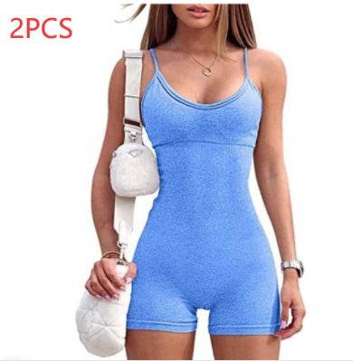 Spaghetti Strap Shorts Jumpsuit Sports Yoga Workout Tight Romper Women Fashion Fitness Sportwear - Velora