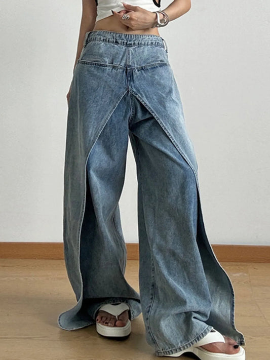 Wide Leg Wash Patchwork Jeans - Velora