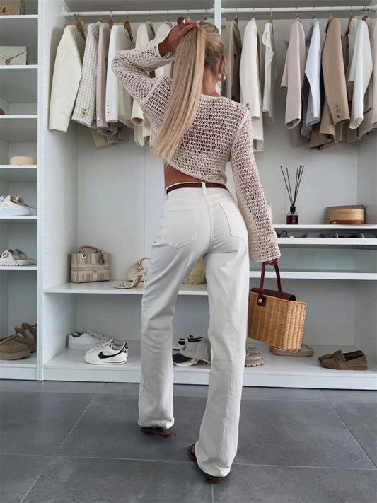 Openwork Round Neck Knit Cover Up - Velora