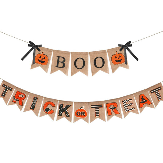 Halloween Burlap Banner Halloween Party Mantel Wall Hanging Supplies For Home Farmhouse Patio-Selling On Amazon Is Prohibited - Velora