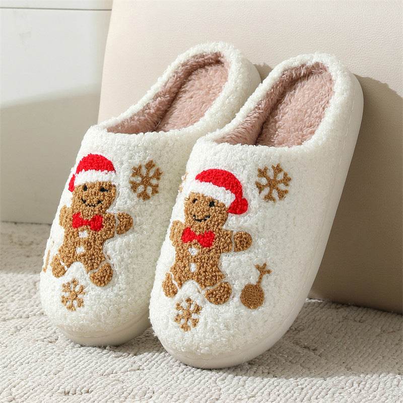 Christmas Snowflake Gingerbread Slippers Winter Indoor Non-slip Floor Bedroom Fuzzy House Shoes For Women Home Slippers - Velora