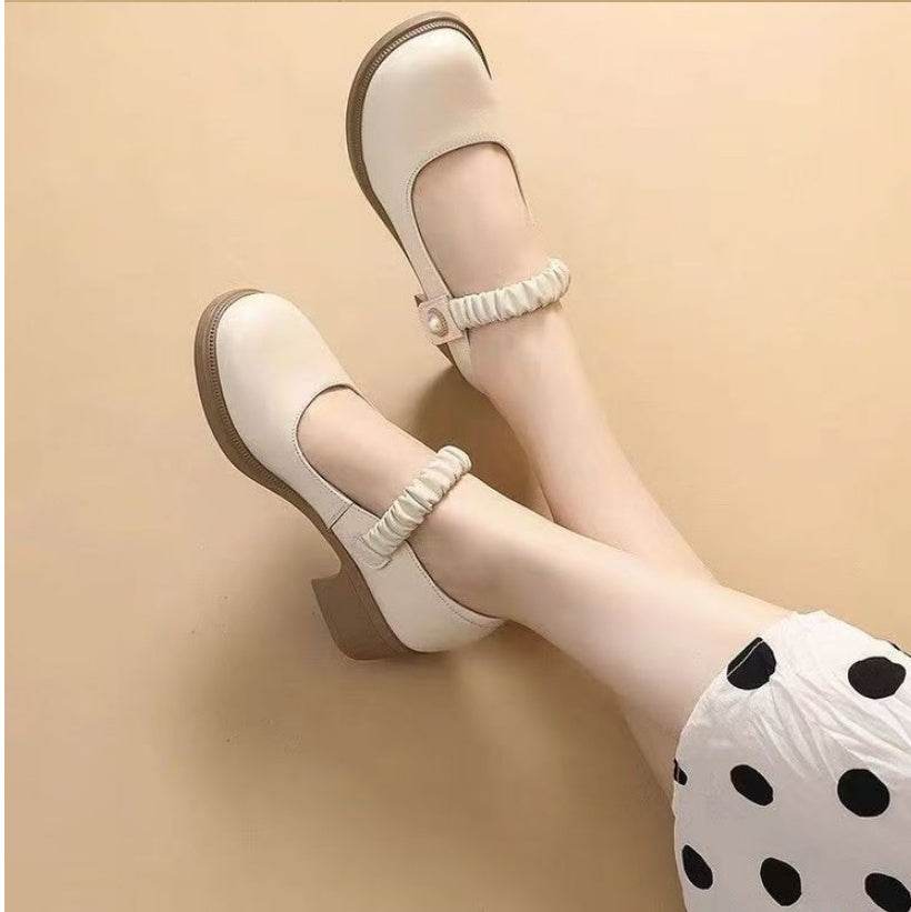 Mary Jane Leather Shoes Women's Pearl Japanese Style - Velora