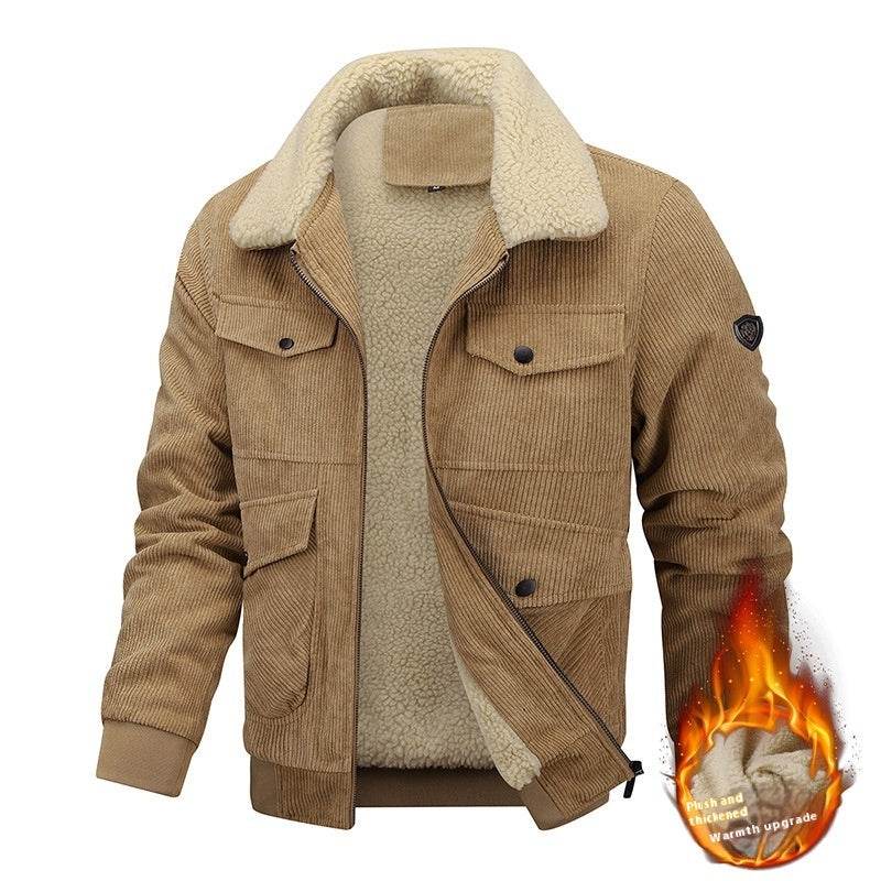 Winter Lapel Fleece Jacket With Pockets Warm Thicken Cotton Coat Men's Clothing - Velora