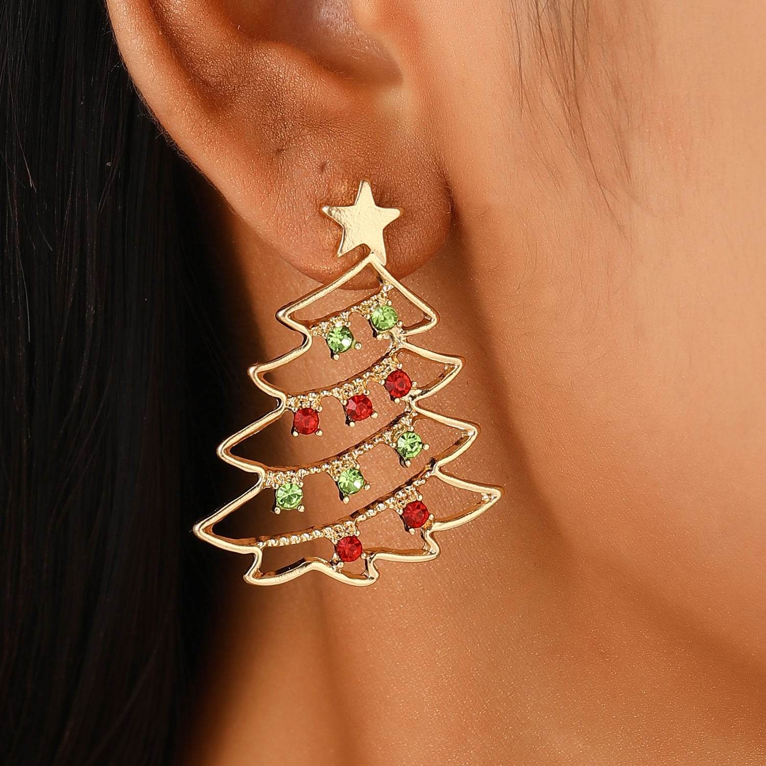 Christmas Earrings With Christmas Tree Colorful Zircon Christmas Tree Earrings For Women Personality Earrings Party Jewelry Christmas Gift - Velora