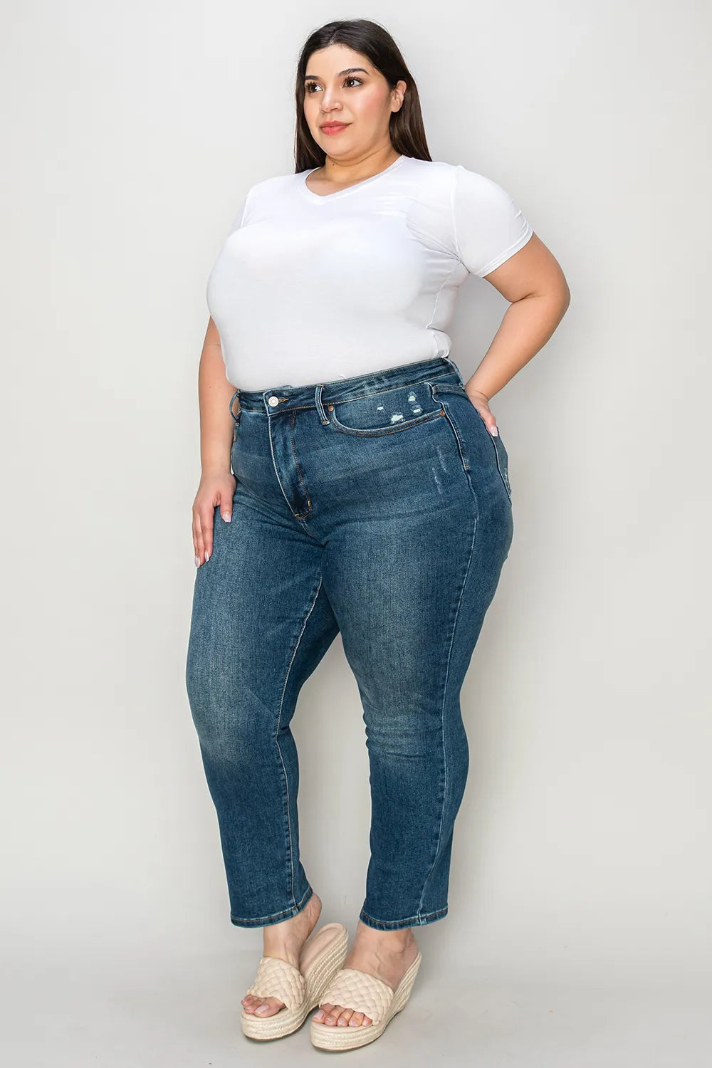 Judy Blue Full Size Tummy Control High Waist Slim Jeans - Velora