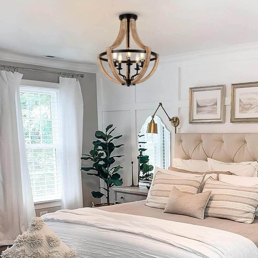 Solid Wood Modern Chandelier For Dining Room, Living Room, Kitchen, Island, Bedroom, Foyer, Height Adjustable, Brown - Velora