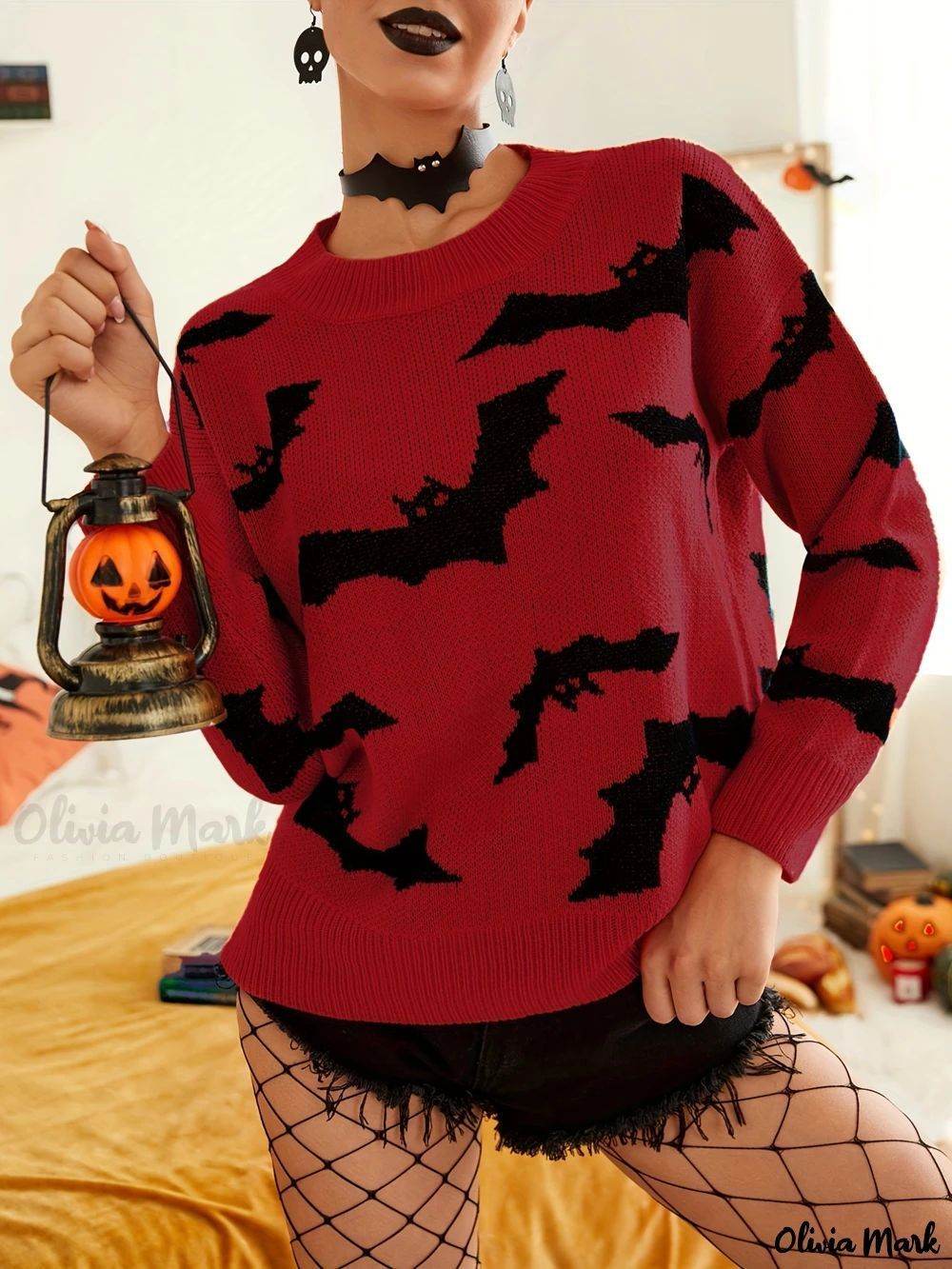 Fashion Women's Wear Long Sleeve Halloween Brocade Sweater Knitted - Velora