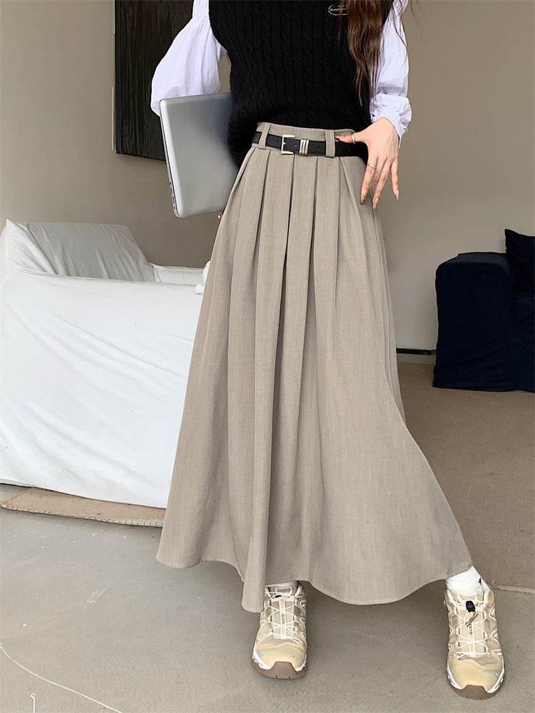 Women's All-matching Slim Fit Temperament Pleated Maxi Skirt - Velora