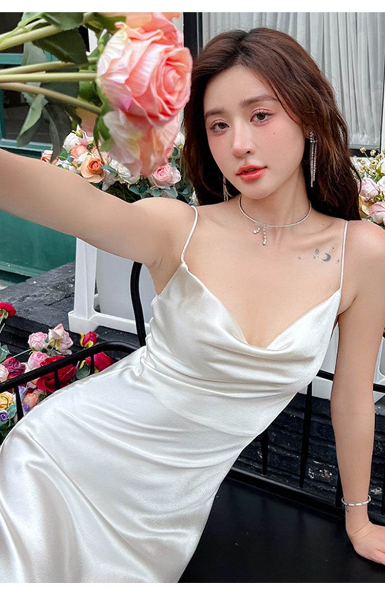 Acetate Strap Fairy Satin Sleeveless Dress Formal Dress - Velora