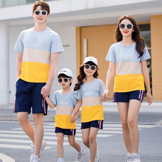 Fashion Striped Family Matching Outfits Summer Casual T Shirt Shorts Sets Couples Parentage Pajamas Holiday Outdoor Suits - Velora