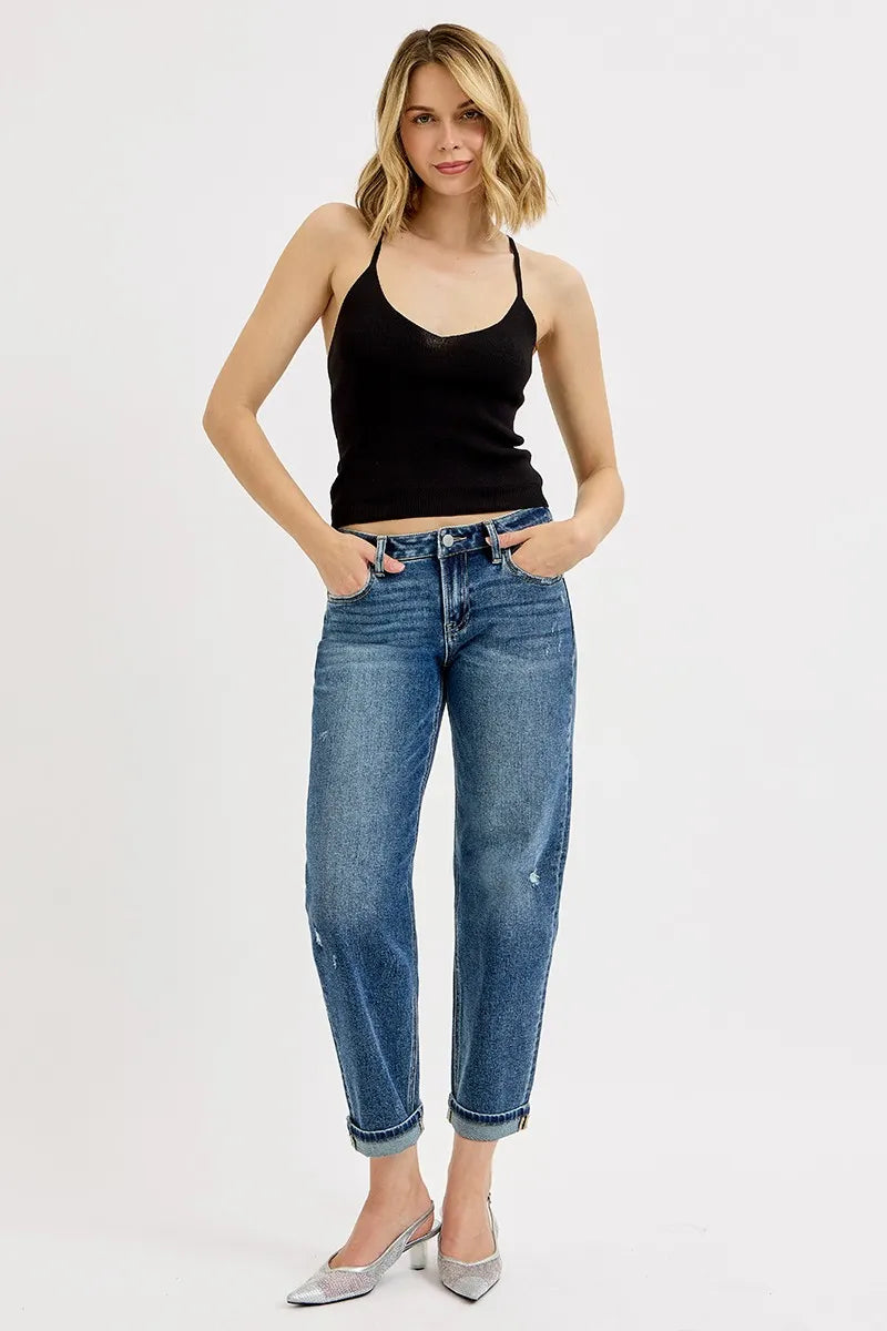 RISEN Full Size Low Rise Crop Boyfriend Jeans Plus Size - Velora