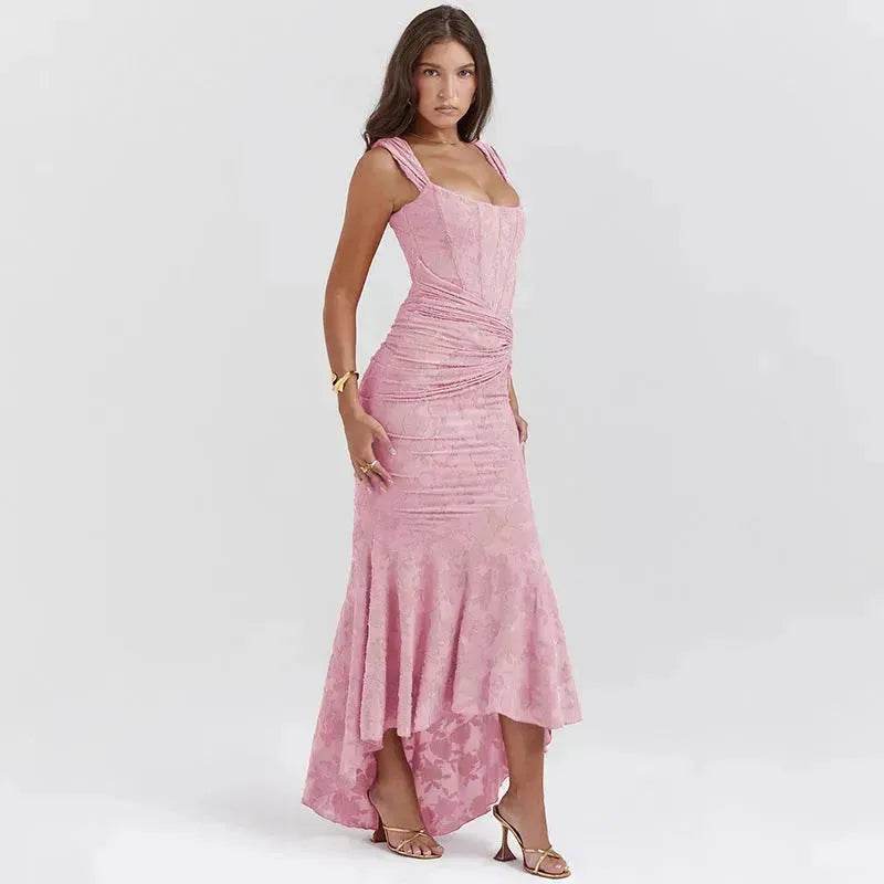 Fashion Off-neck Tube Top Stitching Hip Fishtail Dress for women. - Velora