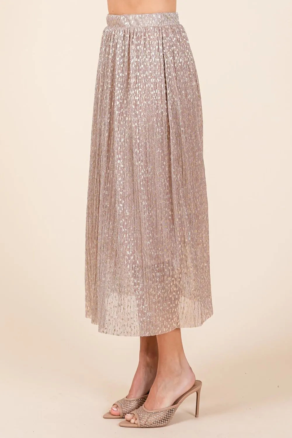 Mittoshop Metallic Glitter Speckle Print Elastic Midi Skirt - Velora