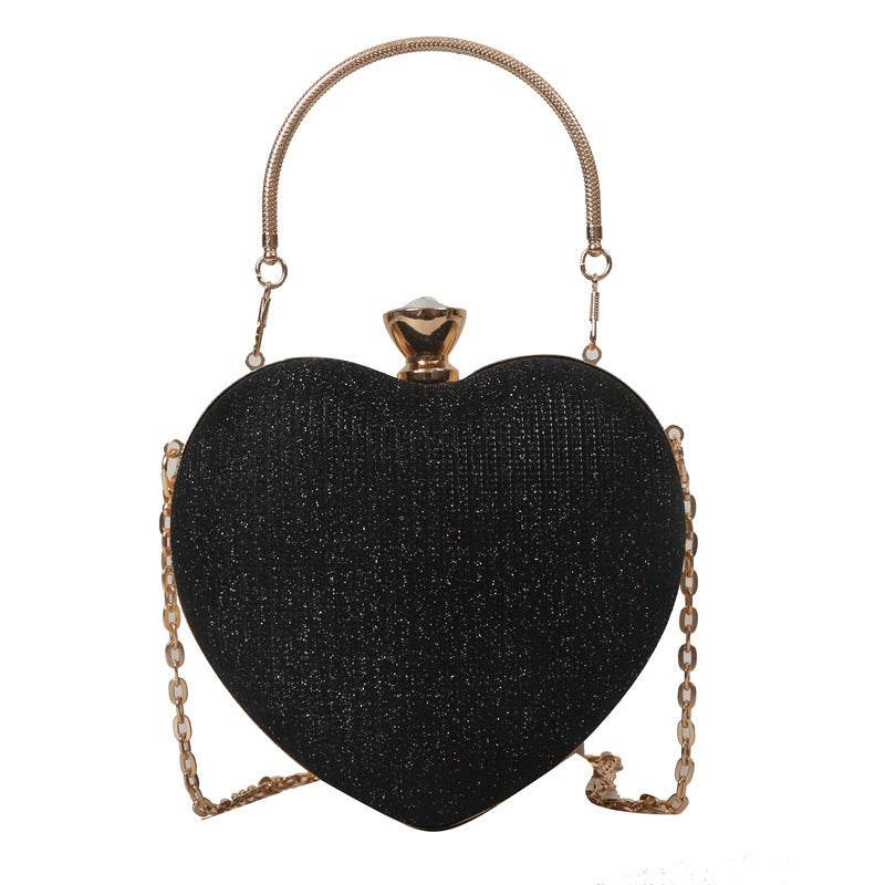 Evening Clutch Bag Women Bag Shiny Handbag Heart Shape Metal Clutches Bag Fashion Chain Shoulder Crossbody Bag Luxury Lady Purse Valentines Day Outfit - Velora