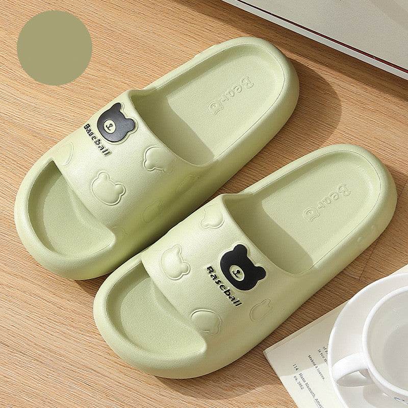 Cute Cartoon Bear Slippers For Women Summer Indoor Thick-soled Non-slip Floor Bathroom Home Slippers Men House Shoes - Velora