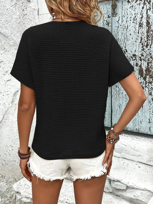 V-Neck Textured Knit T-Shirt - Velora