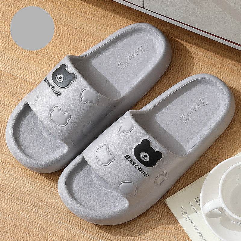 Cute Cartoon Bear Slippers For Women Summer Indoor Thick-soled Non-slip Floor Bathroom Home Slippers Men House Shoes - Velora