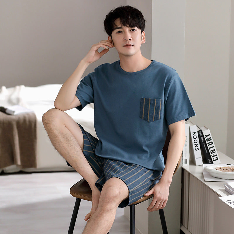 Pajamas Men's Summer Cotton Short Sleeve Shorts Suit - Velora