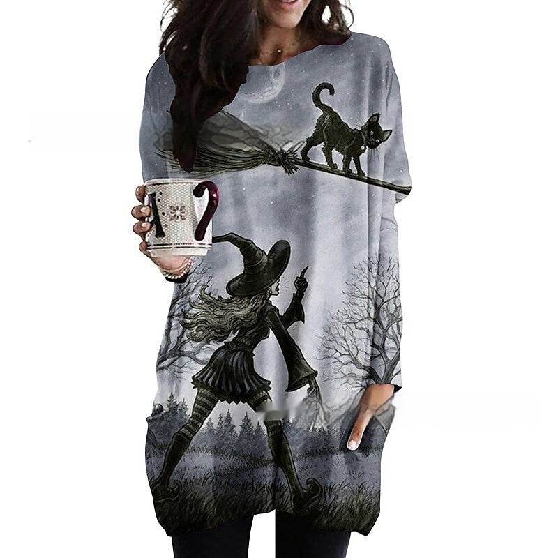 Women's Round Neck Mid-length Long-sleeved T-shirt With Pockets - Velora