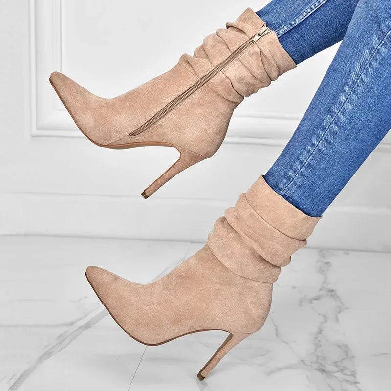 Pointed Toe Stiletto Heel Ankle Boots For Women Side Zipper Shoes - Velora