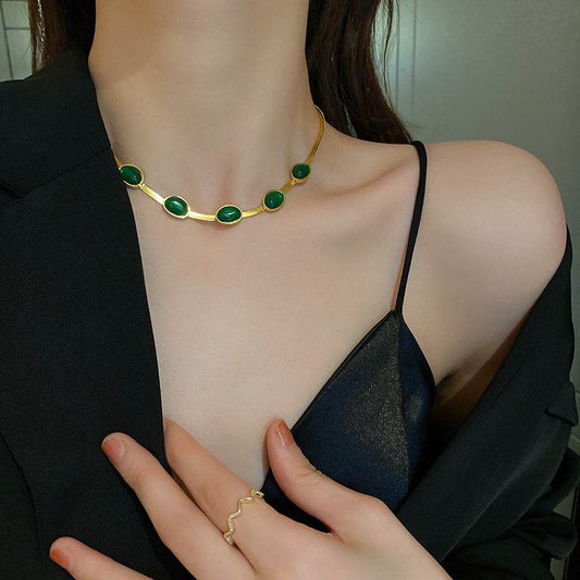 Fashion Jewelry Green Stone Crytal Snake Chain Multilayer Necklace For Women Pendant Boho Fashion Jewelry Gift - Velora