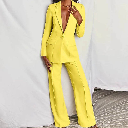 2 Piece Set Spring Elegant Solid Long Sleeve Blazer Suit And Pants For Women Autumn Classic OL Street Outfit - Velora