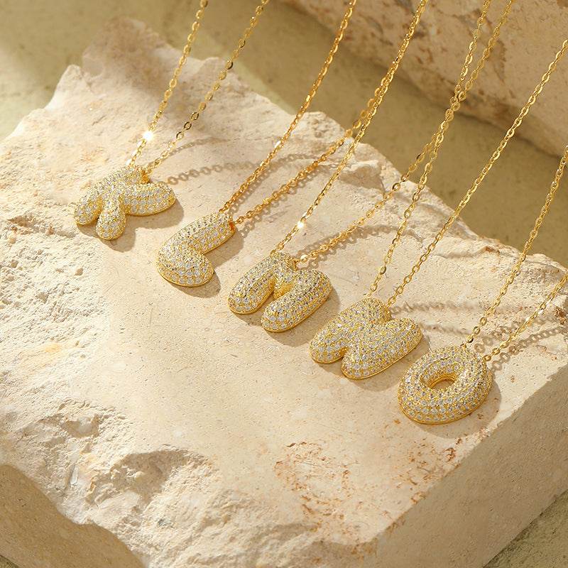 Silver 26 Letter Bubble Necklace For Women Full Diamond - Velora
