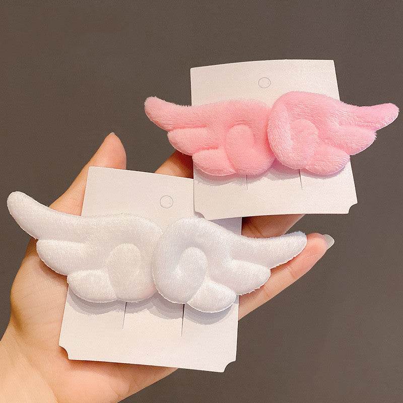 Little Girl Bang Clip Cute Plush Hair Accessories Angel Wings A Pair Of Hairclips - Velora