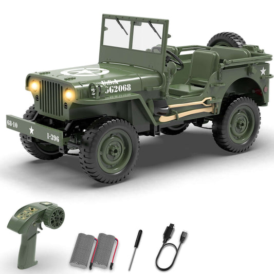 1:10 RACENT RC Crawler, 2.4G Willys Jeep, LED Lights, Upgradable Off-Road Car - Velora Luxury Fashion